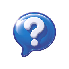 Glossy blue speech bubble with a white question mark isolated on transparent background