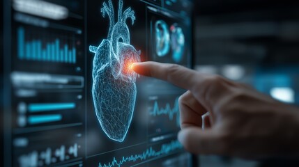 futuristic digital medical illustration of doctor interacting with human heart