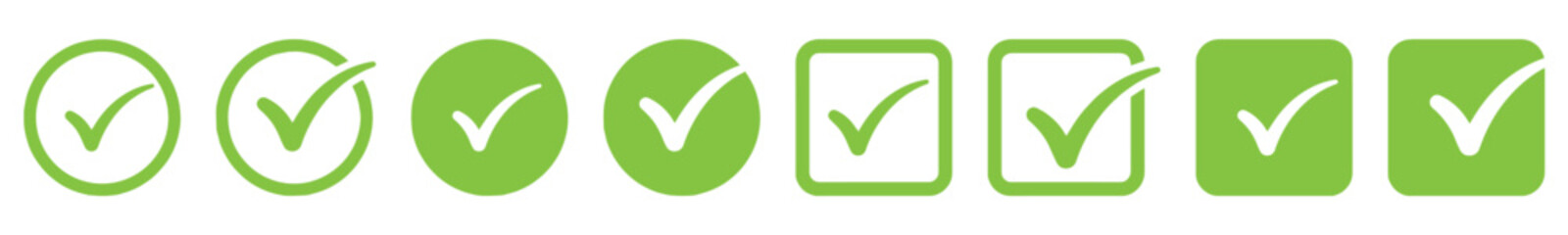 Check mark icon set, tick mark sign, green check mark icon, green approval check mark, approval icon, quality sign, vector illustration.
