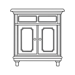 Simple Wooden Cabinet Vector Line Drawing