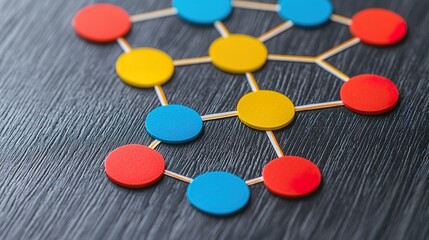 Overhead shot of a financial mind map diagram with key terms and connections, strategic planning
