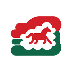 Red horse silhouette on cloud shapes with red green layered vector