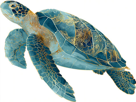 A vector illustration of a mythical sea turtle with glowing shell patterns