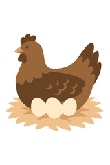 Vector Illustration of a Hen Sitting on Eggs in a Nest