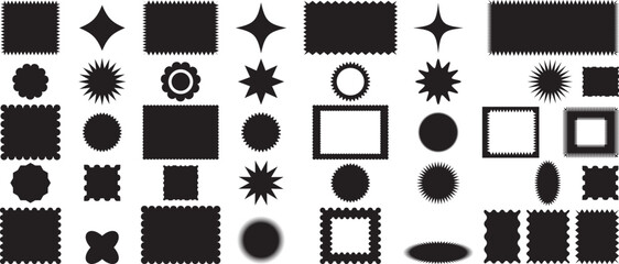Fototapeta premium Set of black starburst Price sticker sale sticker with zigzag edge scallop edge price tag starburst quality mark retro stars sale and badges starburst sunburst set of frames shape
