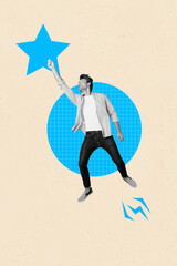 Vertical image 3d artwork photo collage of happy businesswoman businessman receive star review...