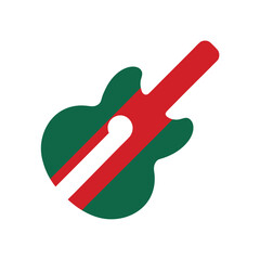 Green guitar shape with red stripes on a Revolucion Mexicana concept musical