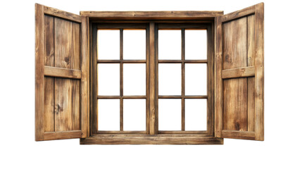 Obraz premium Classic wooden window frame architectural detail craftsmanship natural material isolated on white background