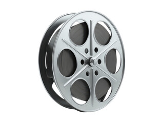 Obraz premium Metallic film reel with dark film spool and circular openings movie cinema, Isolated, Transparent Png