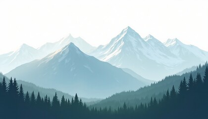 Fototapeta premium Majestic snow capped mountains and a lush evergreen forest landscape Nature