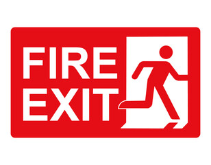 Fire exit sign. Red fire exit sign. Designations of the location of the emergency evacuation exit. Quick and safe exit from a building or facility in case of an emergency. Direction to a safe area.