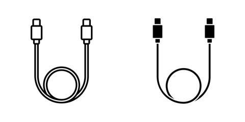 cable with Type-C Icon set. Symbol isolated white background. vector illustration. color editable.