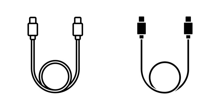 cable with Type-C Icon set. Symbol isolated white background. vector illustration. color editable.