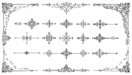 Ornate decorative elements, including borders and dividers, in a vintage style.