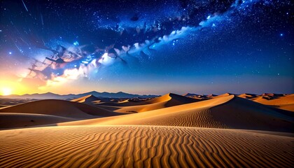Starry sky and wavy sand dunes &ndash; a silent and dreamlike desert landscape/ 星空と波打つ砂丘 &ndash; 静寂で幻想的な砂漠の風景	