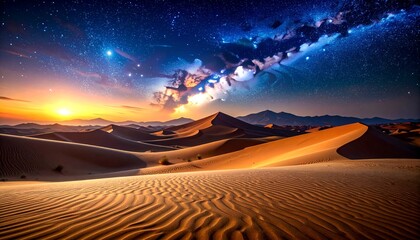 Starry sky and wavy sand dunes &ndash; a silent and dreamlike desert landscape/ 星空と波打つ砂丘 &ndash; 静寂で幻想的な砂漠の風景