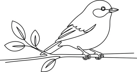 Bird on branch line art illustration, simple nature drawing, perched songbird vector, minimalist wildlife sketch, outline bird design for print