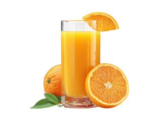 Refreshing orange beverage with citrus slices and whole fruit juice drink, Isolated, Transparent Png