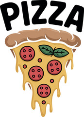 Cartoon Pizza Slice Typography Vector for T-Shirt Design