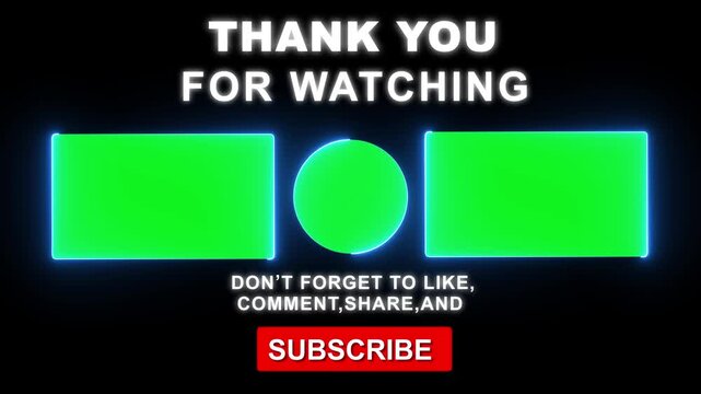 Animated end screen with green screen placeholders for customizable logos and text. Social Media Lower Third YouTube End Screen ,Live Streaming Overlay Subscribe text Animation On Air Neon Glow Sign ,
