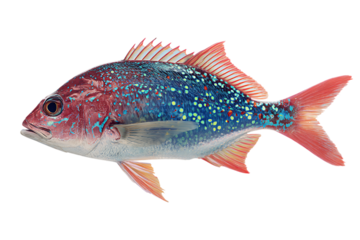 Colorful fish with red and blue scales.