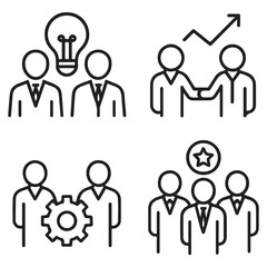 Successful business collaboration thin line icon set vector illustration