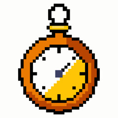 Fototapeta premium Retro Pixel Art Stopwatch Timer with Orange and Yellow Design in 8 bit Style