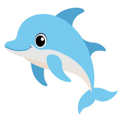 Fototapeta premium Cute cartoon baby dolphin side view. Friendly sea animal character in playful style. Vector illustration isolated on white background.