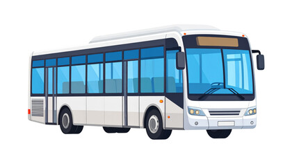 A modern white bus with blue tinted windows, isolated on white background.