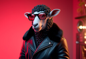 Black sheep in leather jacket