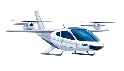 Fototapeta premium A futuristic, white personal air vehicle, with rotors and a transparent cockpit, is depicted.