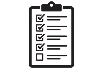 Fototapeta premium Checklist clipboard silhouette icon for task management and planning isolated on white background
