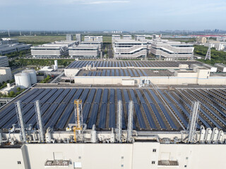 solar power station on roof top of plant building