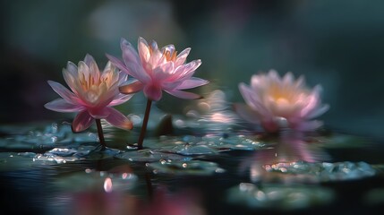 Macro capture water lilies soft focus serene nature photography AI generated .