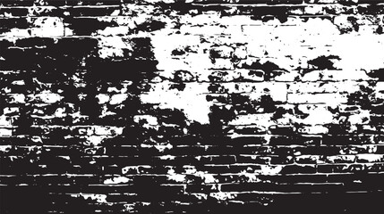 A high contrast image of a weathered brick wall with black and white tones and heavy texture detail