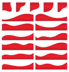 Red Wavy Borders and Decorative Shapes, curve footer border, curve lines element graphic, curved shape for banner, leaflet and others design elements.
