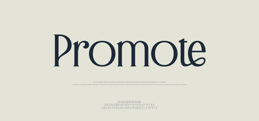 Promote logo Luxury font alphabet. Typography abstract minimalist sans serif technology, electronic, digital, music, movie, creative logos fonts. vector illustration