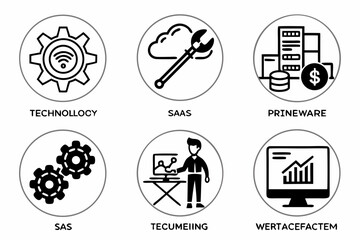 Technology, software, and business icons in circles