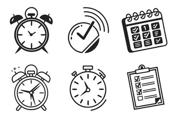 Fototapeta premium Clock, calendar, and checklist icons isolated on white background