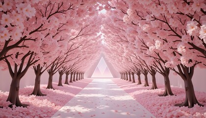 Fantasy Wedding Tunnel with Pastel Cherry Blossoms and Glowing Floral Ceiling