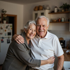 Loving Senior Couple in Their Kitchen