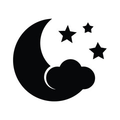Black Crescent Moon Cloud Stars Icon Vector Illustration