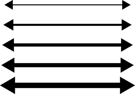 Long straight double arrow set. Semicircular curved thin. long double ended arrow. presentation and education. Straight long arrow
