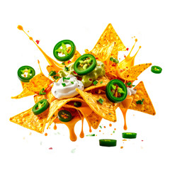 Exploding Nachos With Cheese Guacamole And Jalapenos On Transparent Background Isolated Transparent Background