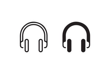 Two headphone icons one outlined and one solid black isolated on white background