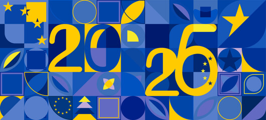 EU Europe Union flag 2026 number happy New Year banner, web, invite posters, template Layout, greeting card, calendar simple 