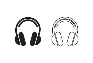 Obraz premium Two simple headphone icons one solid black and one outlined isolated on white background