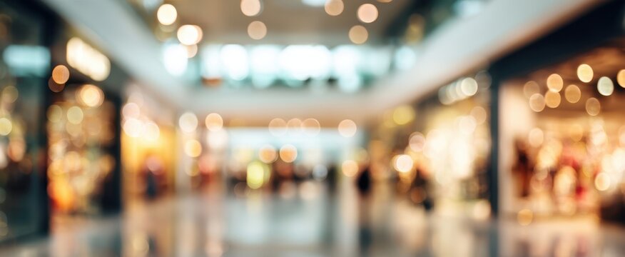 The vibrant atmosphere of a bustling shopping mall filled with shoppers.