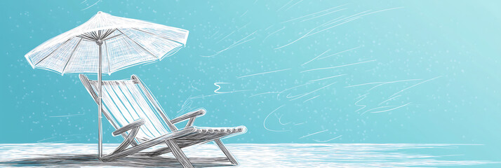 beach chair with an umbrella outline illustration style background for summer