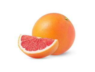Grapefruit isolated on white background. Juicy citrus fruit and a slice cut out.